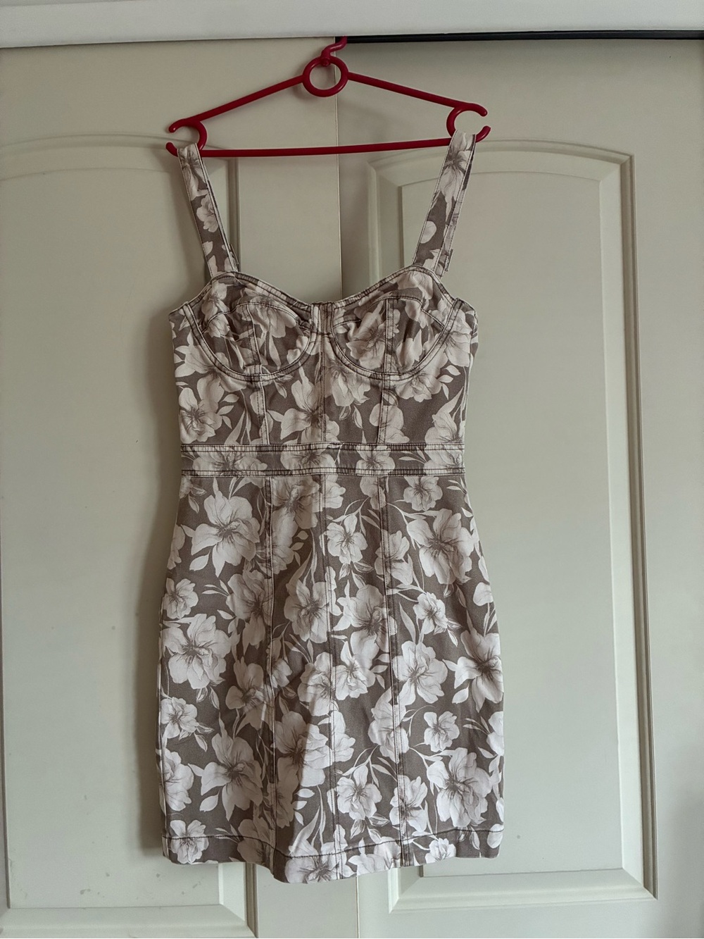 Guess Floral Mini Dress in Taupe and White